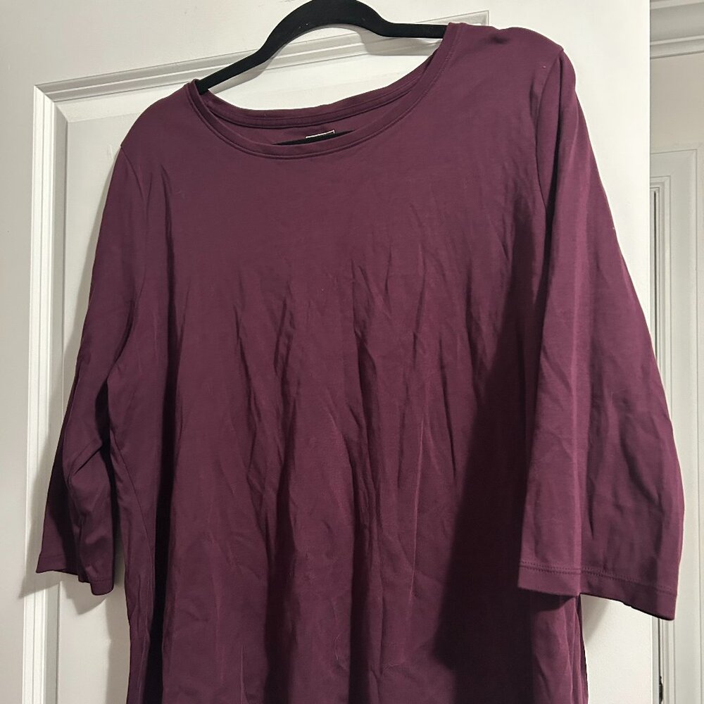 LLBean Maroon 3/4 Sleeve Tshirt - Size 2X Plus